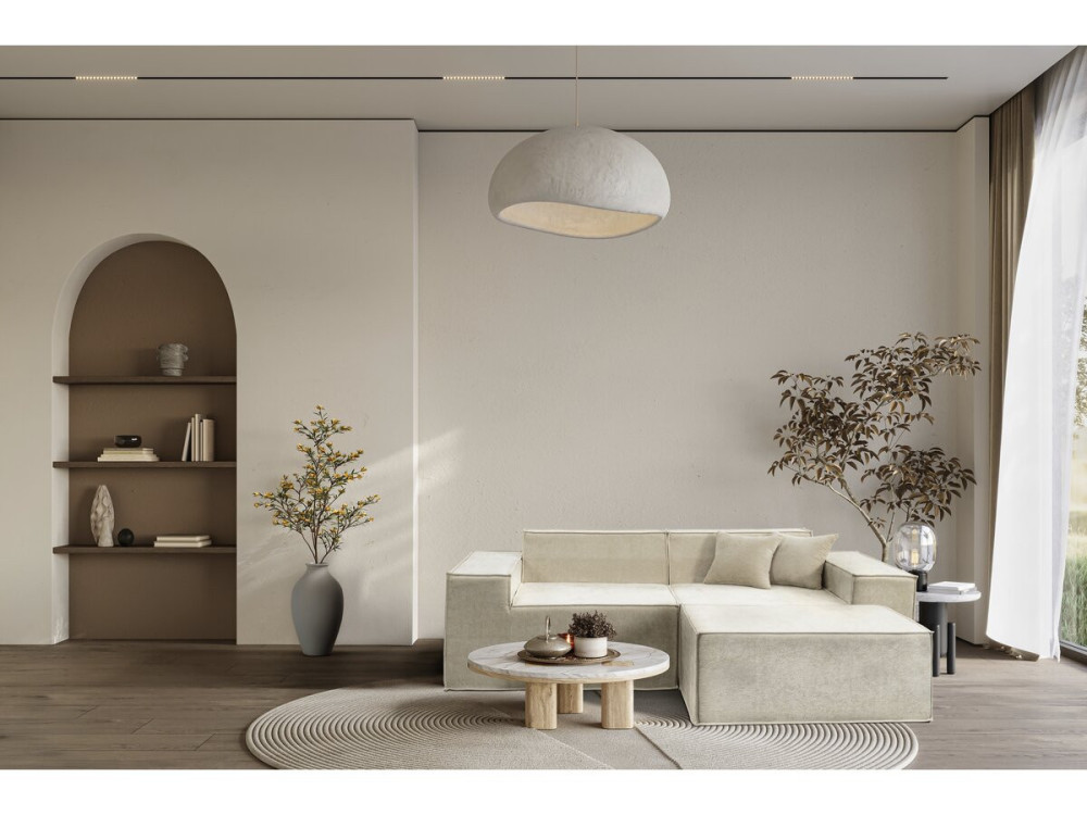 Modular sofa with ottoman in textured fabric "Lusso" - 3 seater - Beige
