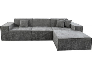 Lusso" modular sofa with ottoman in textured fabric - 4 seater - Grey