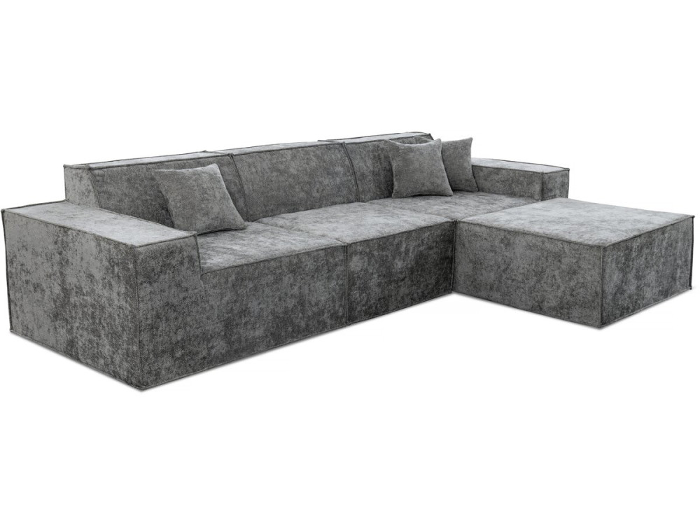 Lusso" modular sofa with ottoman in textured fabric - 4 seater - Grey