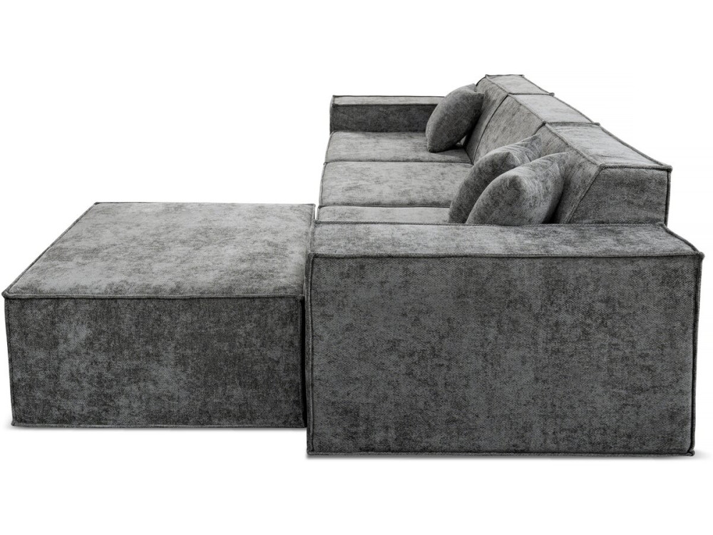 Lusso" modular sofa with ottoman in textured fabric - 4 seater - Grey