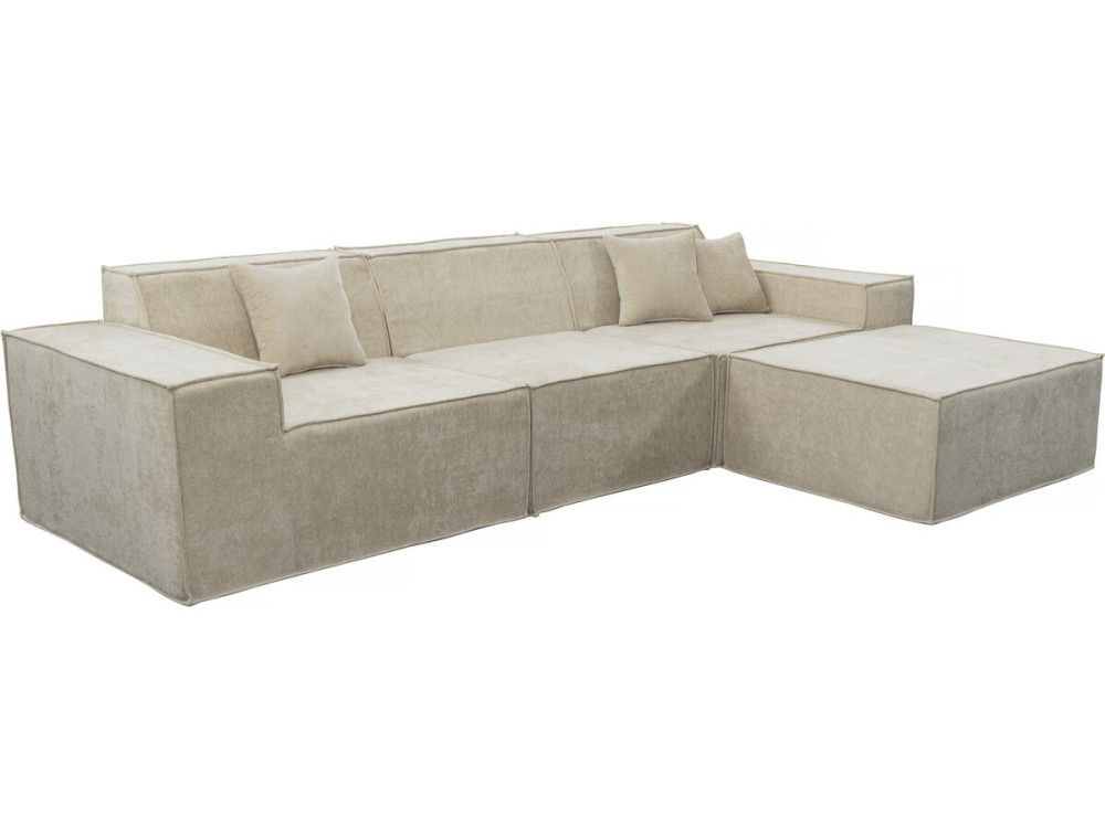 Modular sofa with ottoman in textured fabric "Lusso" - 4 seater - Beige