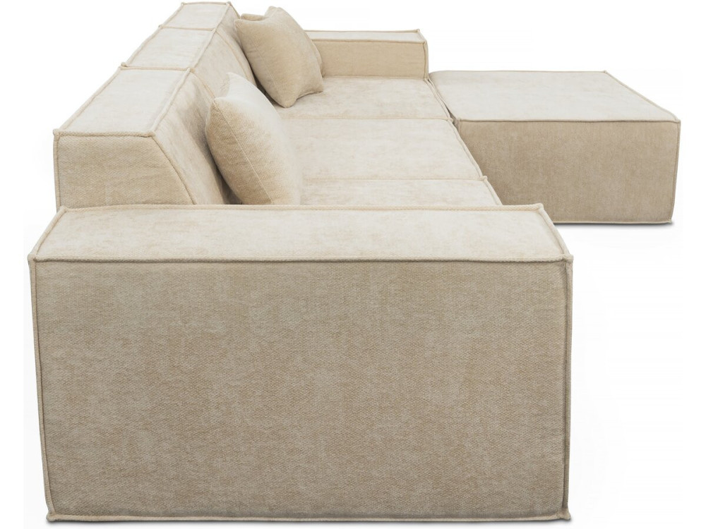 Modular sofa with ottoman in textured fabric "Lusso" - 4 seater - Beige