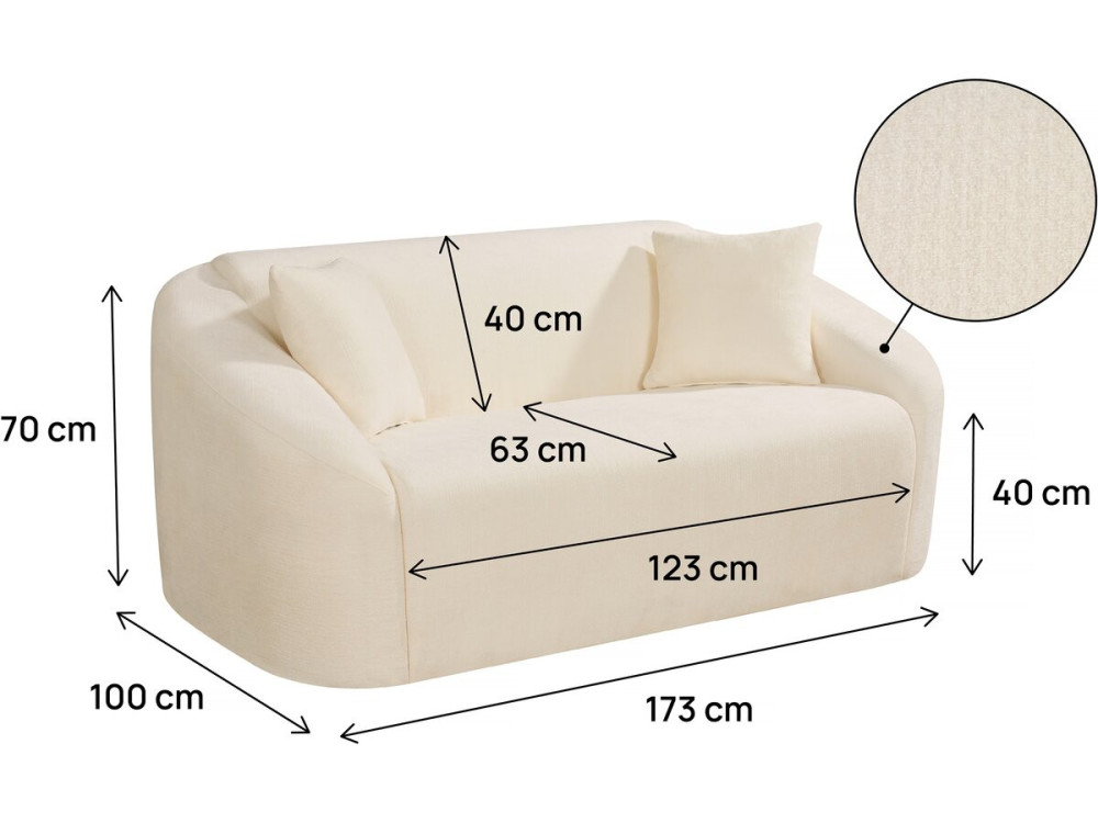 Ondine" fabric upright sofa - 2 seater - Beige