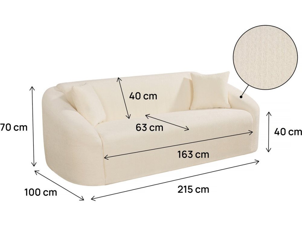 Ondine" fabric upright sofa - 3 seater - Beige