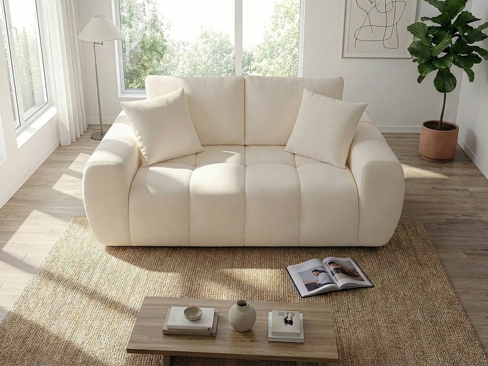Léonie" straight sofa in bubble fabric - 2 seater - Beige