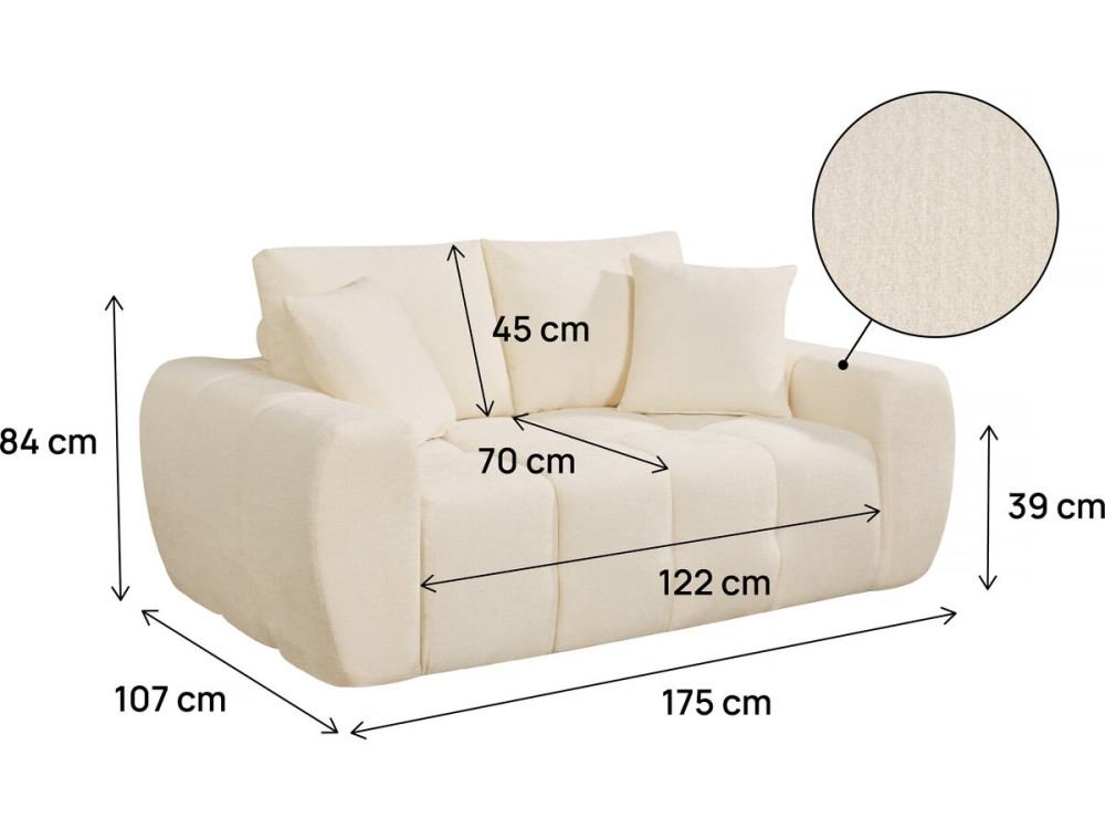 Léonie" straight sofa in bubble fabric - 2 seater - Beige