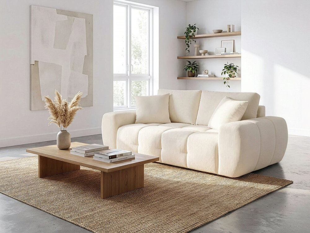 Léonie" straight sofa in bubble fabric - 2 seater - Beige