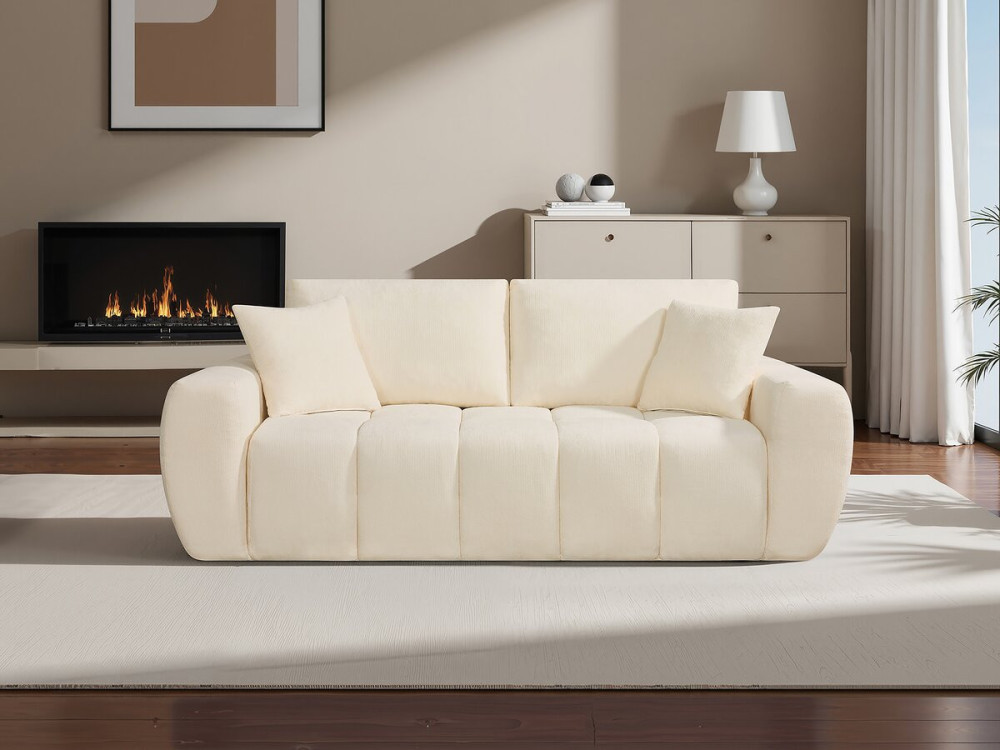 Léonie" straight sofa in bubble fabric - 3 seater - Beige