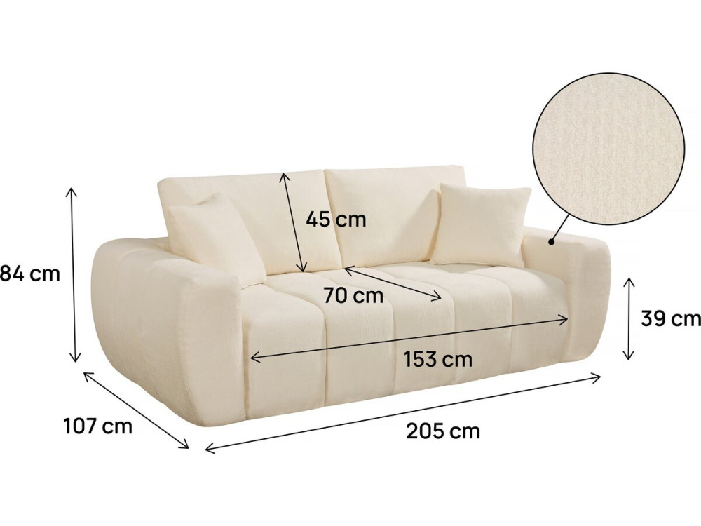 Léonie" straight sofa in bubble fabric - 3 seater - Beige
