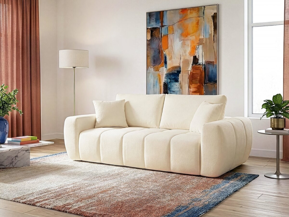 Léonie" straight sofa in bubble fabric - 3 seater - Beige