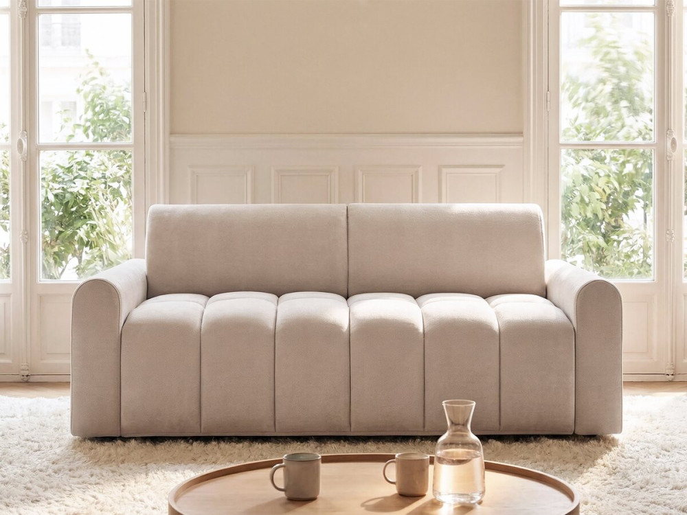 Express convertible sofa bed "Isadora" - Mattress 18 cm - Bedding 140 cm - 3 seater - Beige