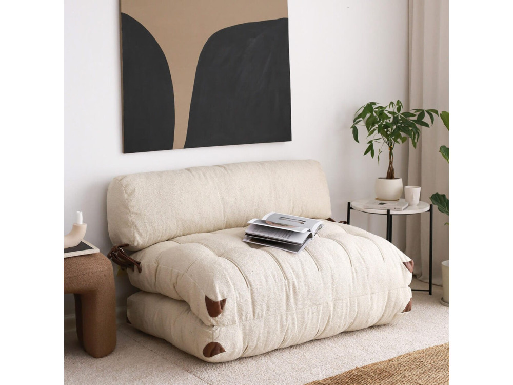 2-seater sofa bed in "Fold" fabric - 120 x 75 x 79 cm - Cream