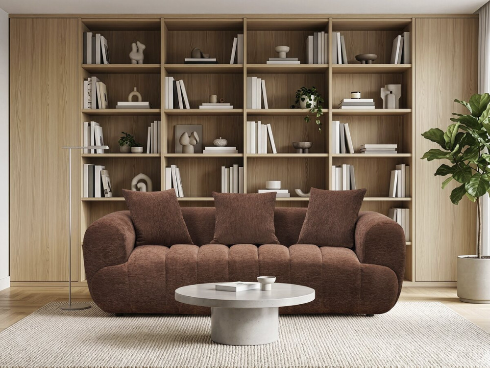 "La Fayette" Textured Fabric Bubble-Style Straight Sofa - 3-Seater - Brown