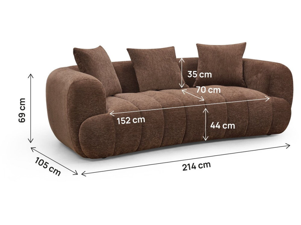 "La Fayette" Textured Fabric Bubble-Style Straight Sofa - 3-Seater - Brown