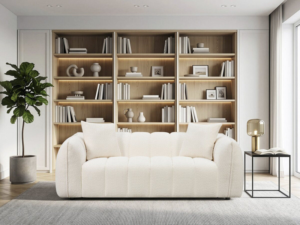 "Balzac" Bubble-Style Fabric Straight Sofa - 3-Seater - Cream