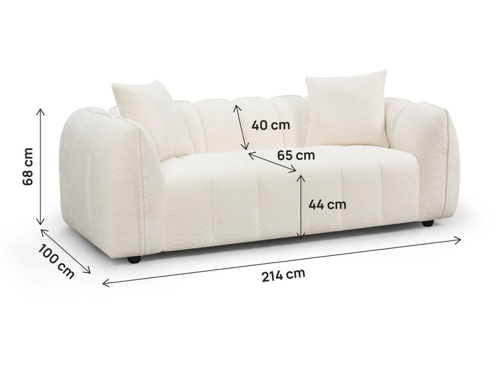 "Balzac" Bubble-Style Fabric Straight Sofa - 3-Seater - Cream