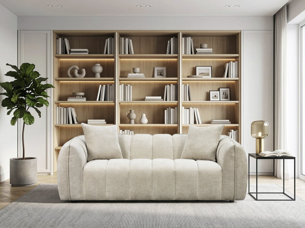 "Balzac" Bubble-Style Fabric Straight Sofa - 3-Seater - Beige