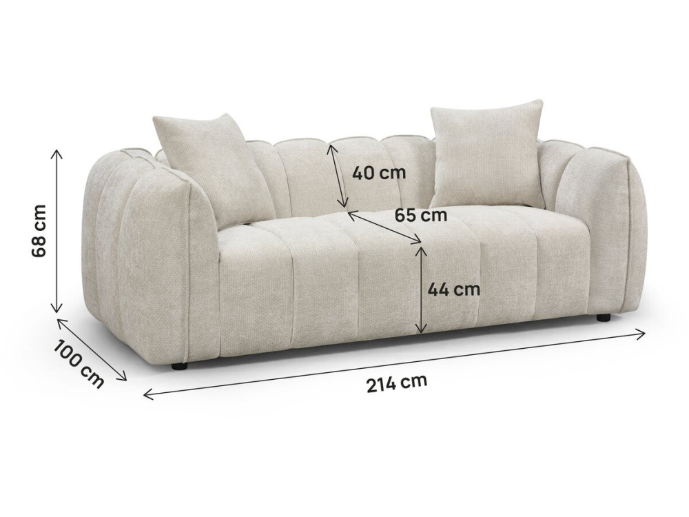 "Balzac" Bubble-Style Fabric Straight Sofa - 3-Seater - Beige