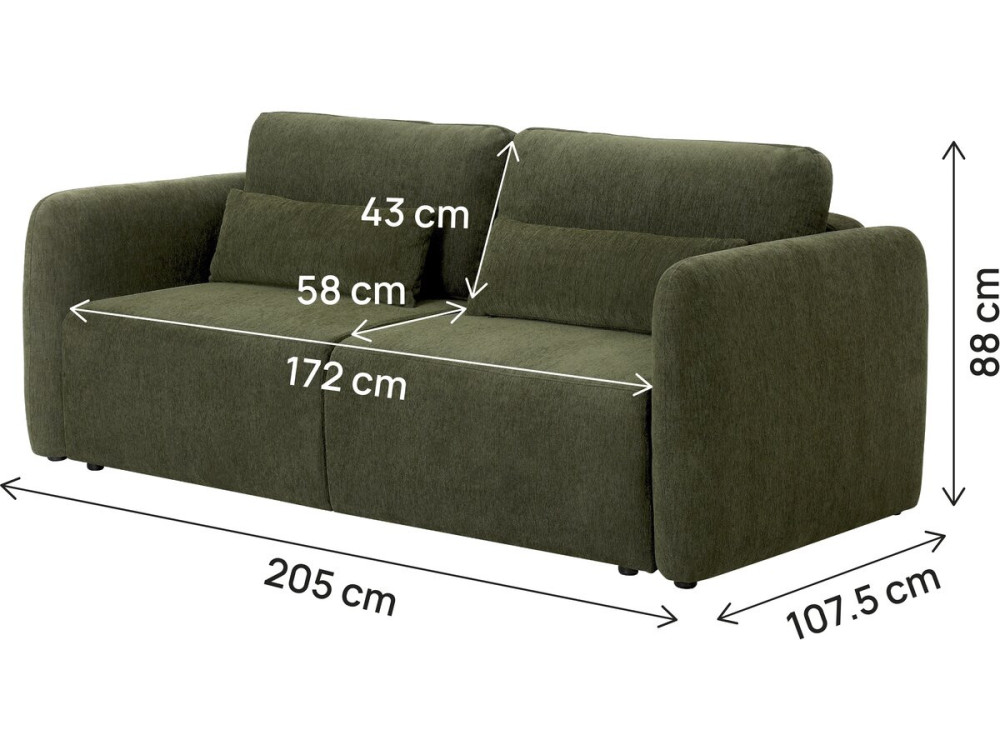 "Concorde" 3-Seater Straight Convertible Fabric Sofa - Green