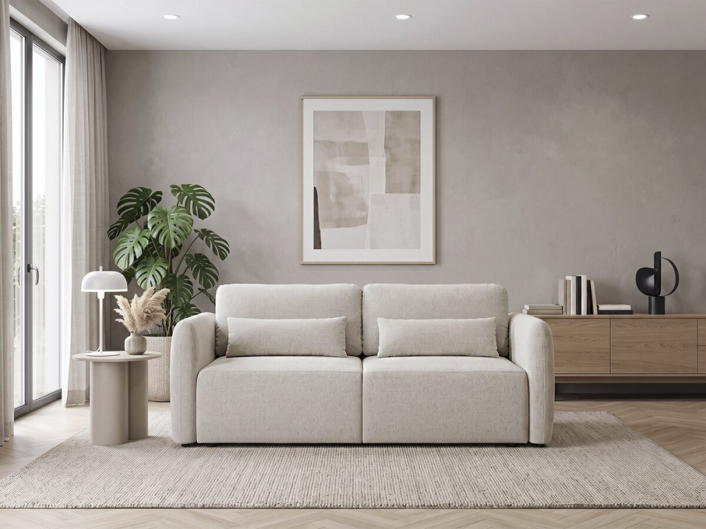 "Concorde" 3-Seater Straight Convertible Fabric Sofa - Beige