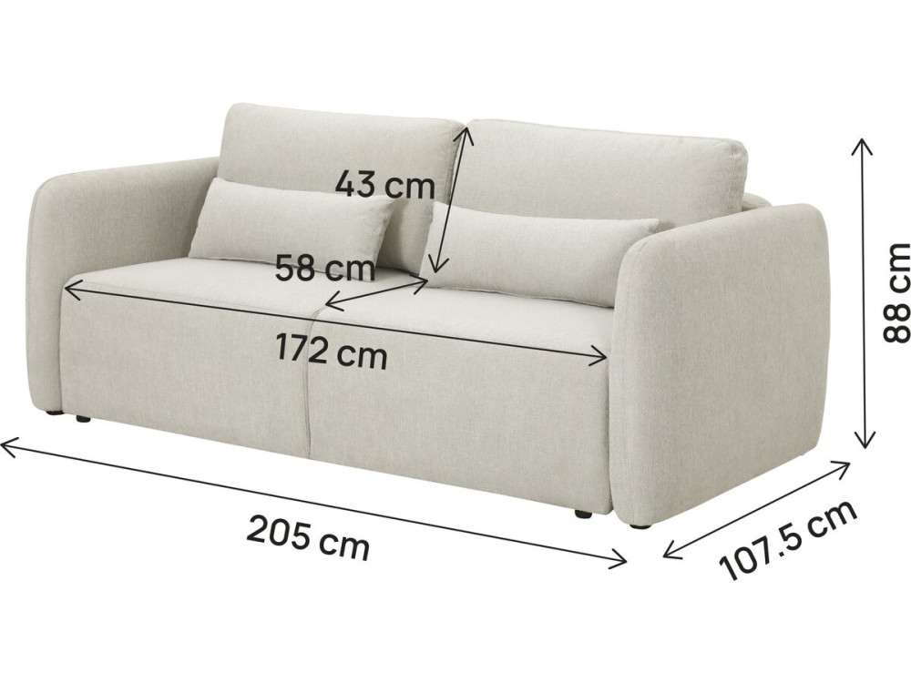 "Concorde" 3-Seater Straight Convertible Fabric Sofa - Beige