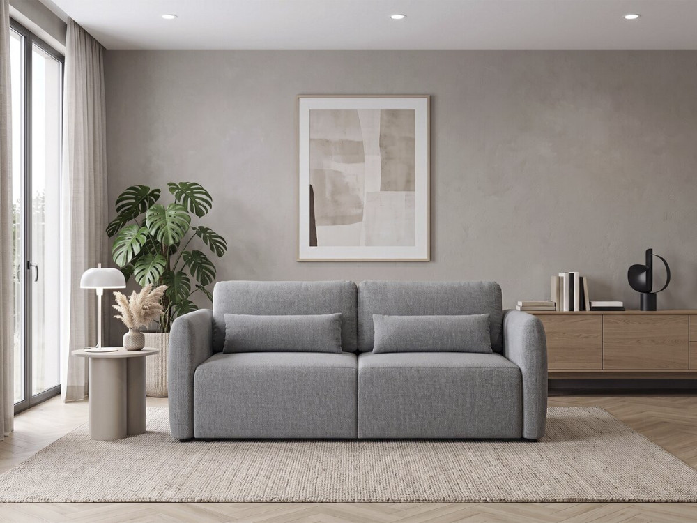 "Concorde" 3-Seater Straight Convertible Fabric Sofa - Gray