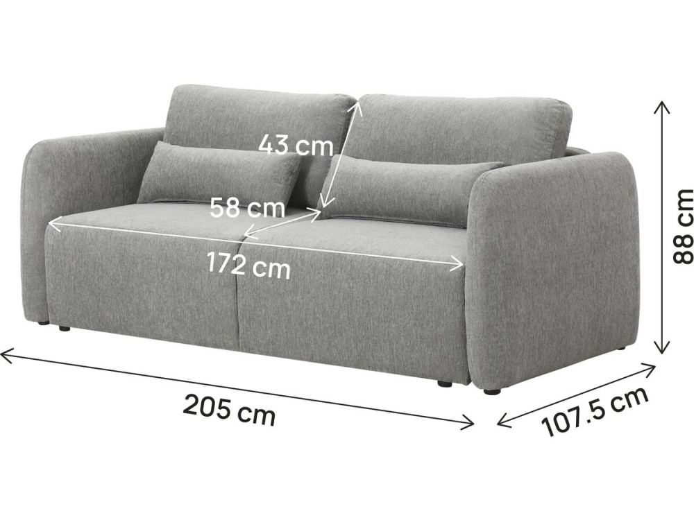 "Concorde" 3-Seater Straight Convertible Fabric Sofa - Gray