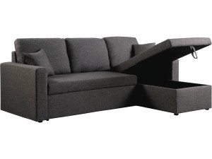 Convertible corner sofa "Alain" with storage space - 221 x 145 x 85 cm - 3 seater- Grey