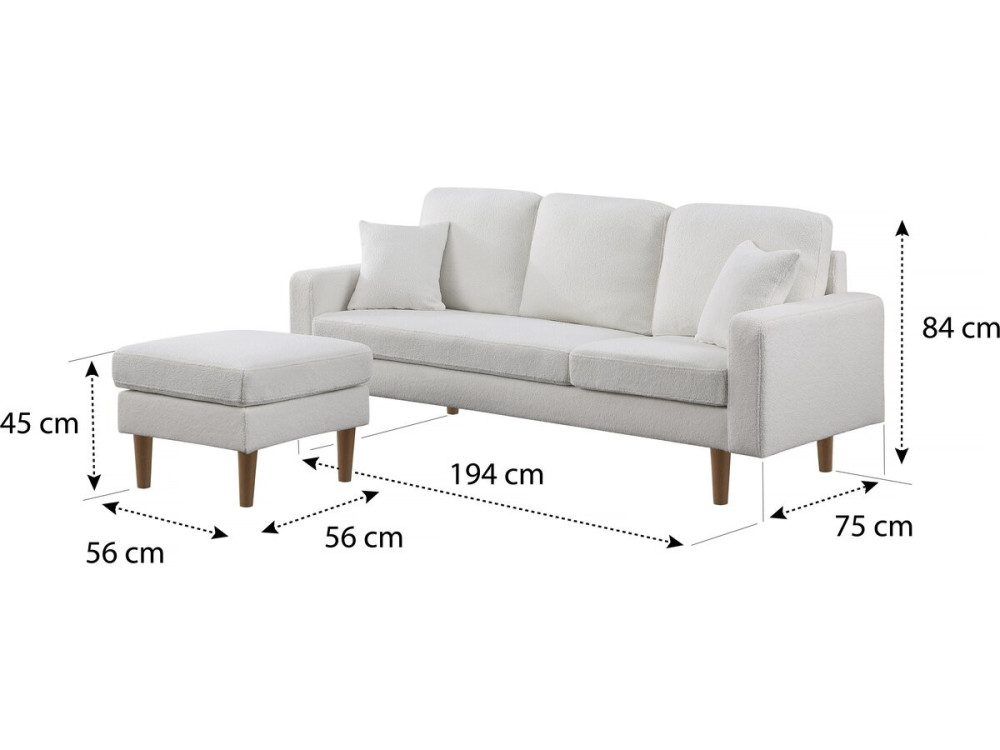 Reversible fabric corner sofa "Gabby" - 3 seater - White