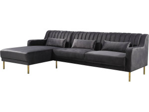 Oliver velvet corner sofa - 275 x 161 x 81 cm - 5 seats - Grey - Left corner
