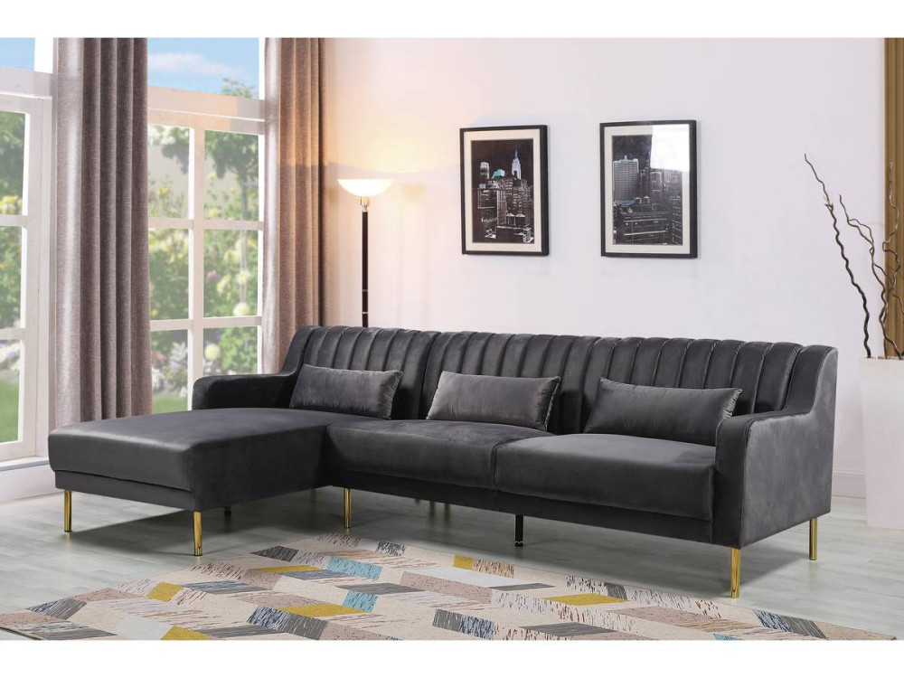 Oliver velvet corner sofa - 275 x 161 x 81 cm - 5 seats - Grey - Left corner