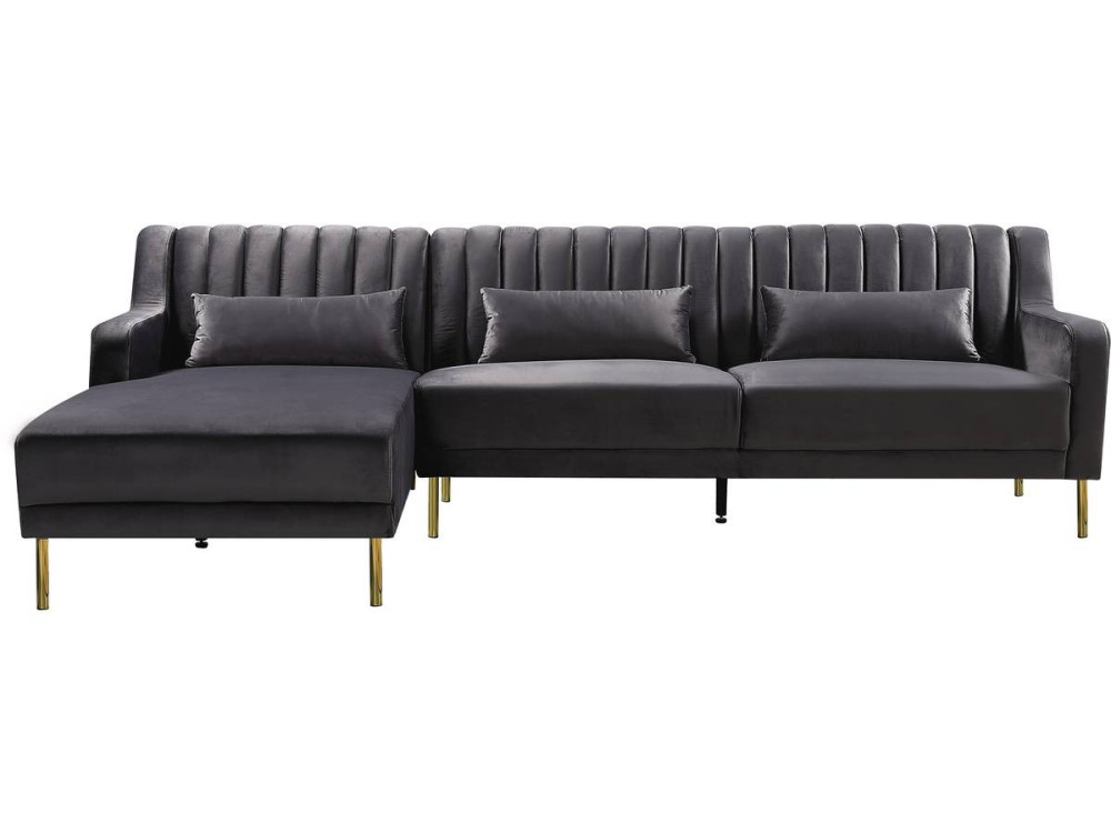 Oliver velvet corner sofa - 275 x 161 x 81 cm - 5 seats - Grey - Left corner