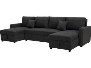 Antoine" panoramic convertible sofa with storage compartments - 5 seater - Dark grey
