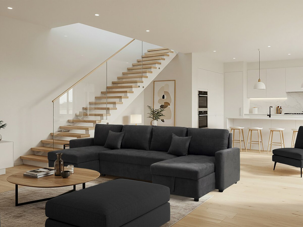 Antoine" panoramic convertible sofa with storage compartments - 5 seater - Dark grey