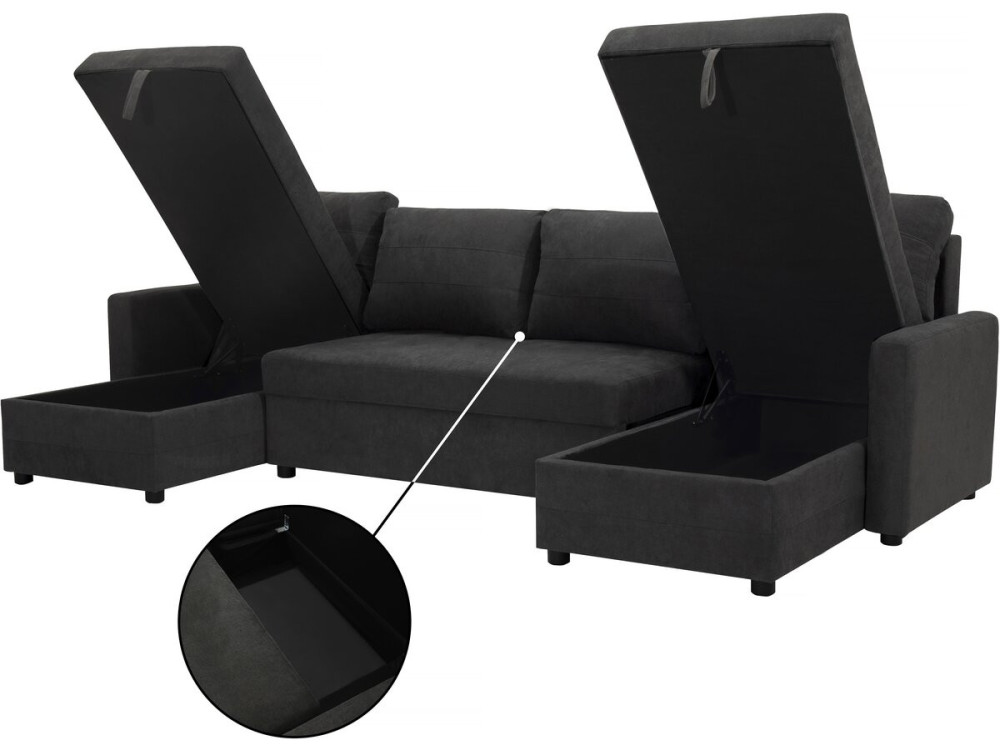 Antoine" panoramic convertible sofa with storage compartments - 5 seater - Dark grey