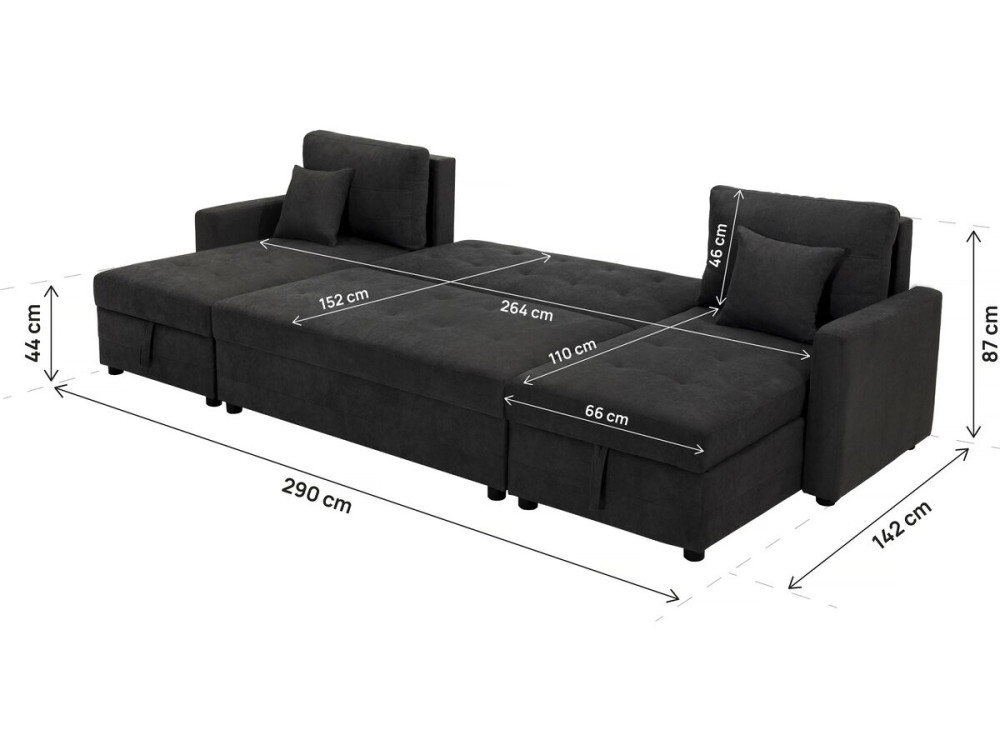 Antoine" panoramic convertible sofa with storage compartments - 5 seater - Dark grey