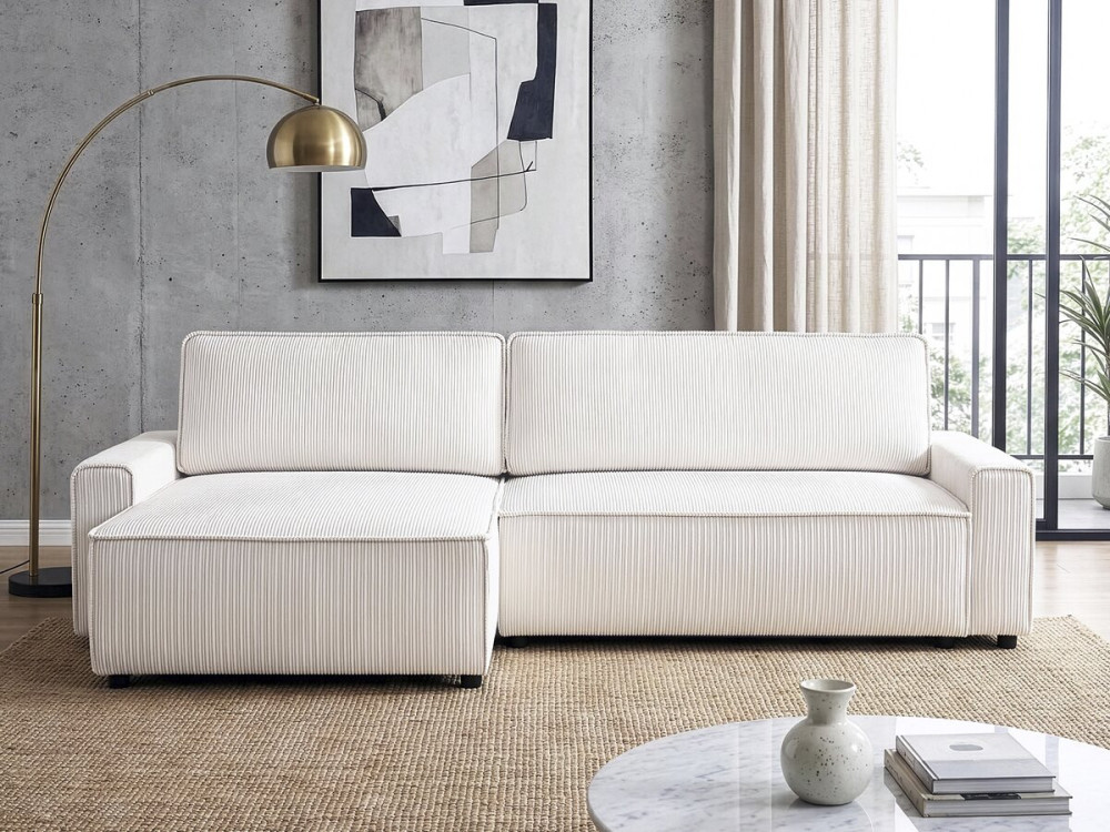 Montaigne convertible and reversible corduroy corner sofa - 3 seats - Beige