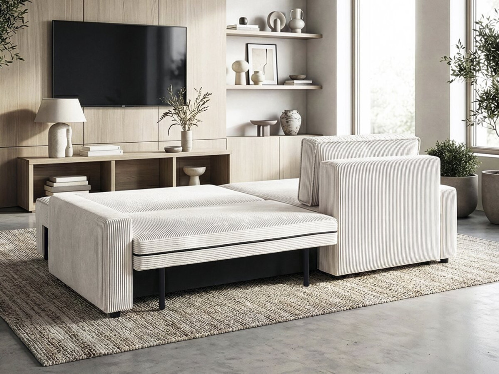 Montaigne convertible and reversible corduroy corner sofa - 3 seats - Beige