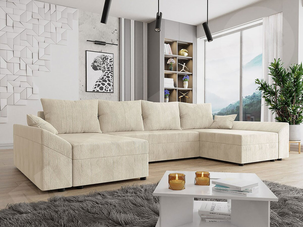 "Vaugirard" Panoramic Corduroy Sofa - 5-Seater - Beige