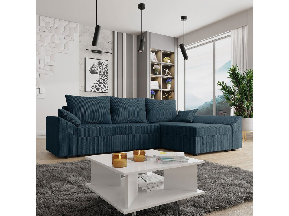 Vaugirard convertible corner sofa with storage in corduroy - 3 seats - Blue