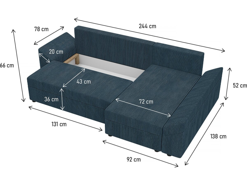 Vaugirard convertible corner sofa with storage in corduroy - 3 seats - Blue