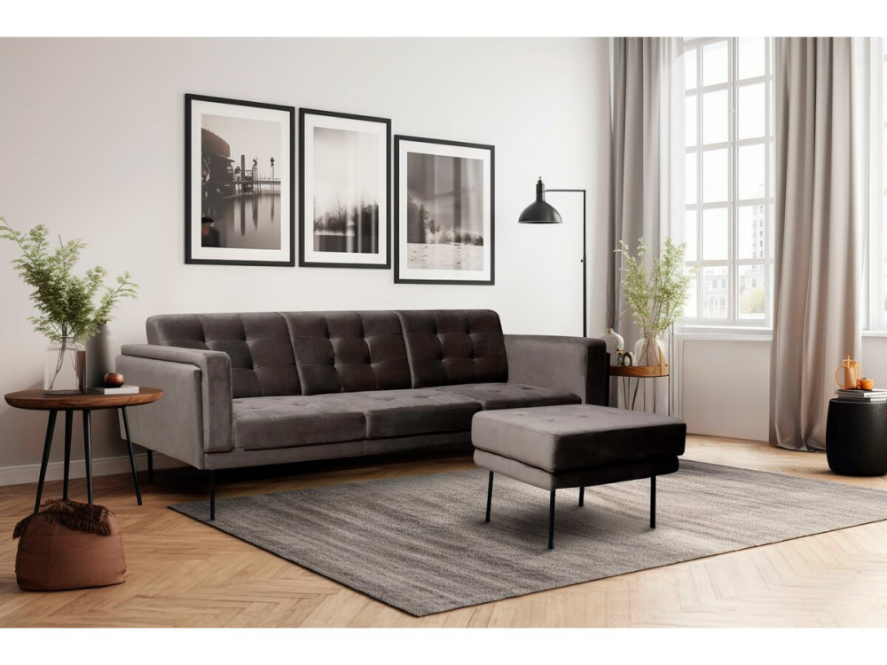 Noé reversible velvet corner sofa - 3 seats - Grey