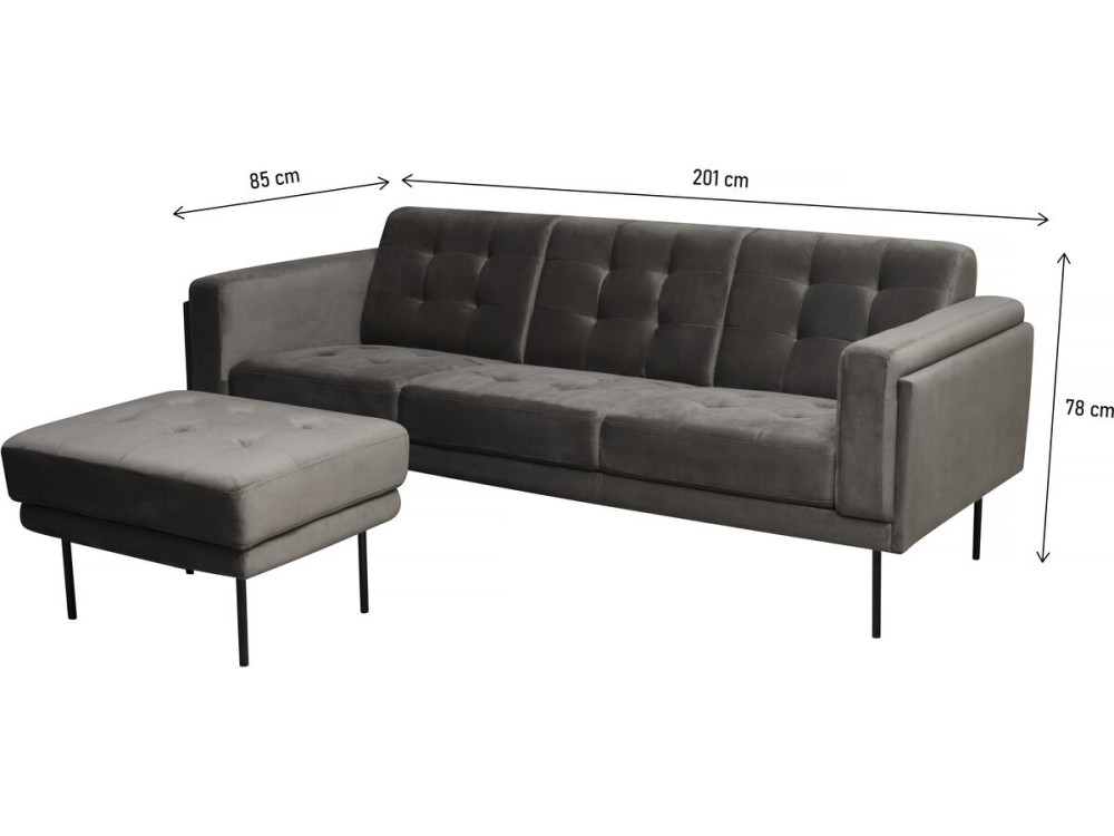 Noé reversible velvet corner sofa - 3 seats - Grey