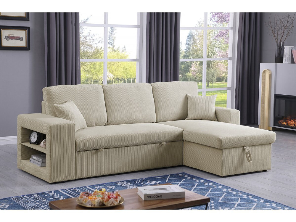 Axel convertible/reversible corduroy corner sofa - 3 seater - Beige