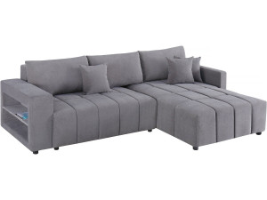 Convertible corner sofa in chenille fabric for 3 people - "Trocadero" - Grey