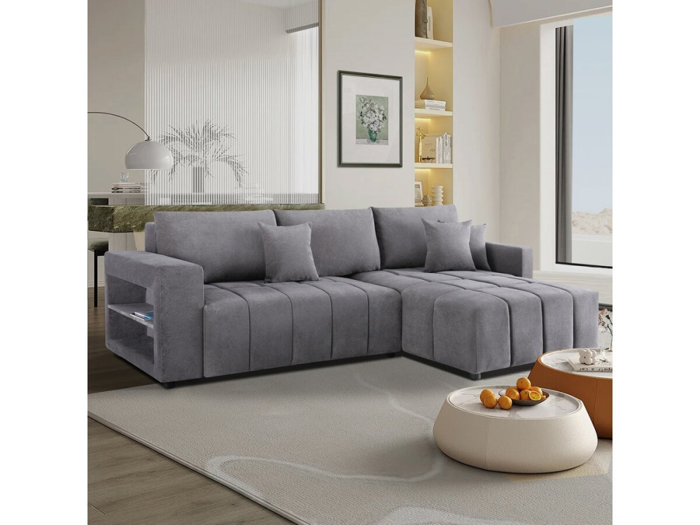 Convertible corner sofa in chenille fabric for 3 people - "Trocadero" - Grey