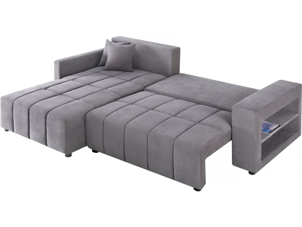 Convertible corner sofa in chenille fabric for 3 people - "Trocadero" - Grey