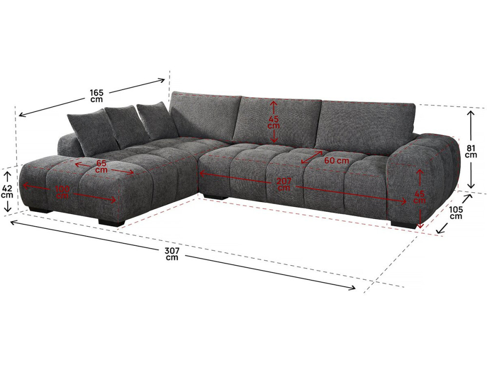Monceau fabric corner sofa - 3 seats - Grey