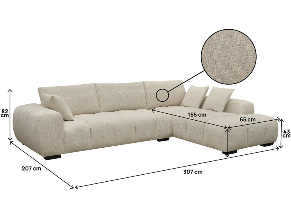 Monceau fabric corner sofa - 3 seats - Beige