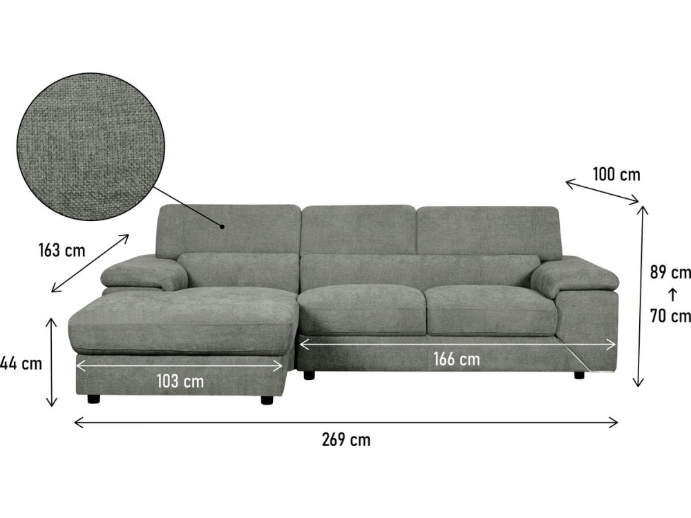 London" chenille corner sofa - 4 seater - Grey